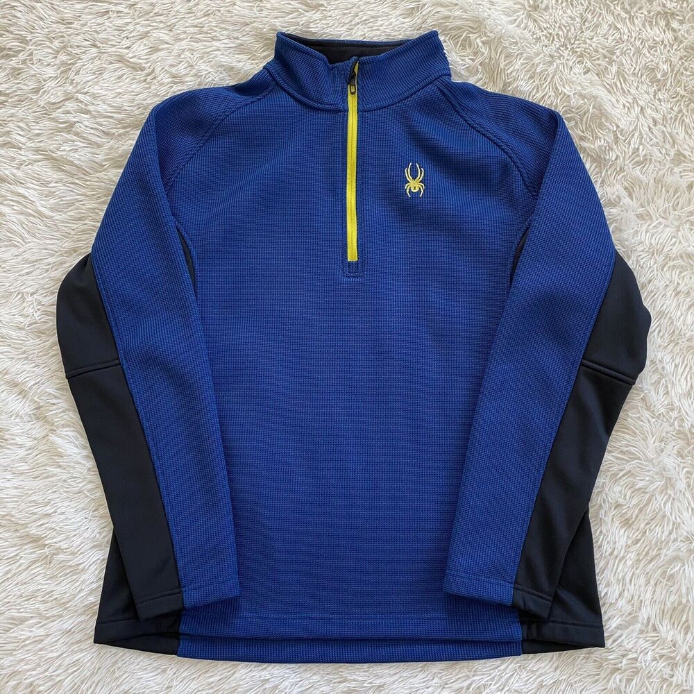 Spyder Outbound 1/4 Zip Waffle Pullover Fleece Lined Sweater Blue Size XXL